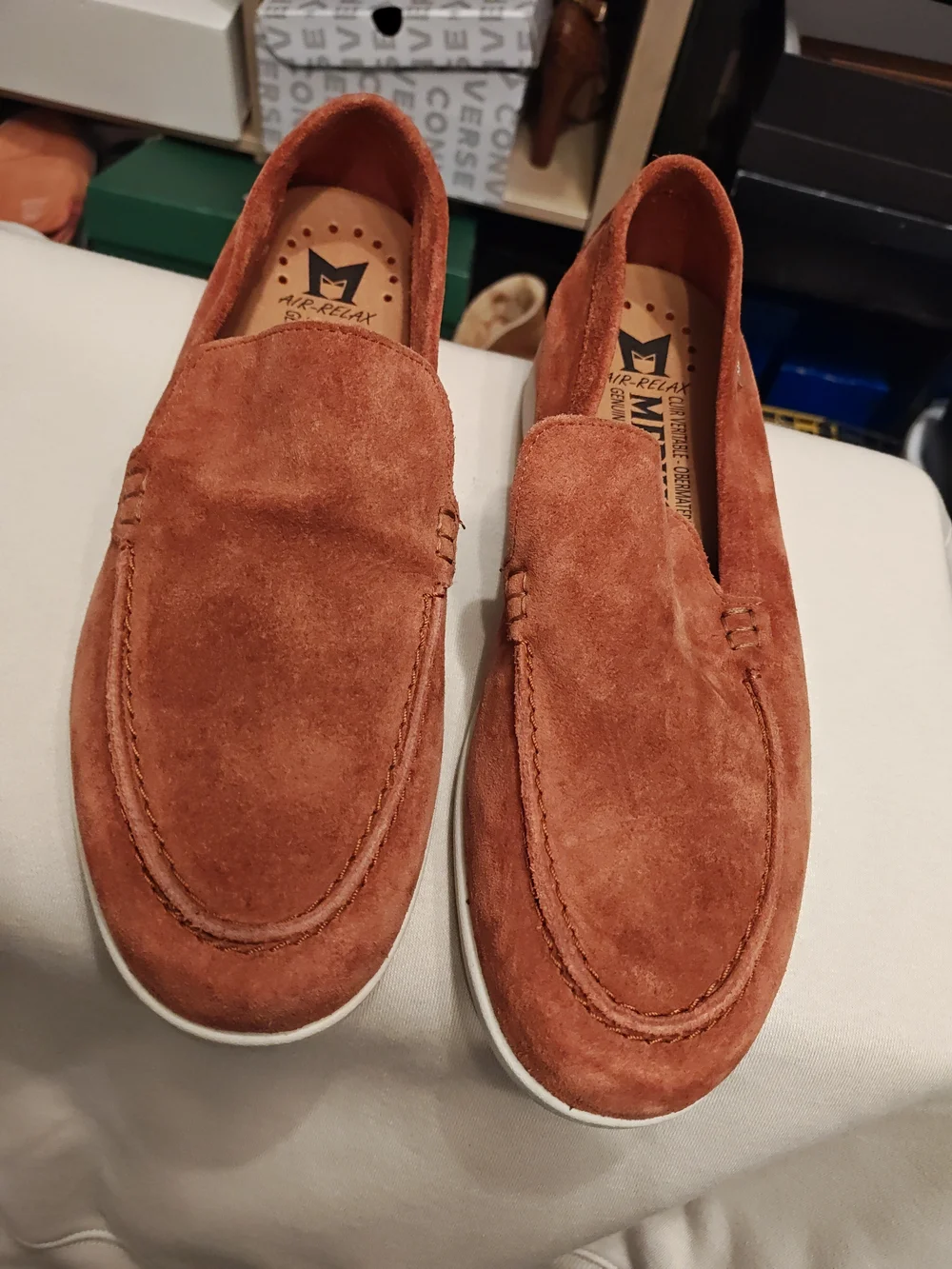 Mephisto Men's Suede Slip-On Loafers in Rust Orange 8